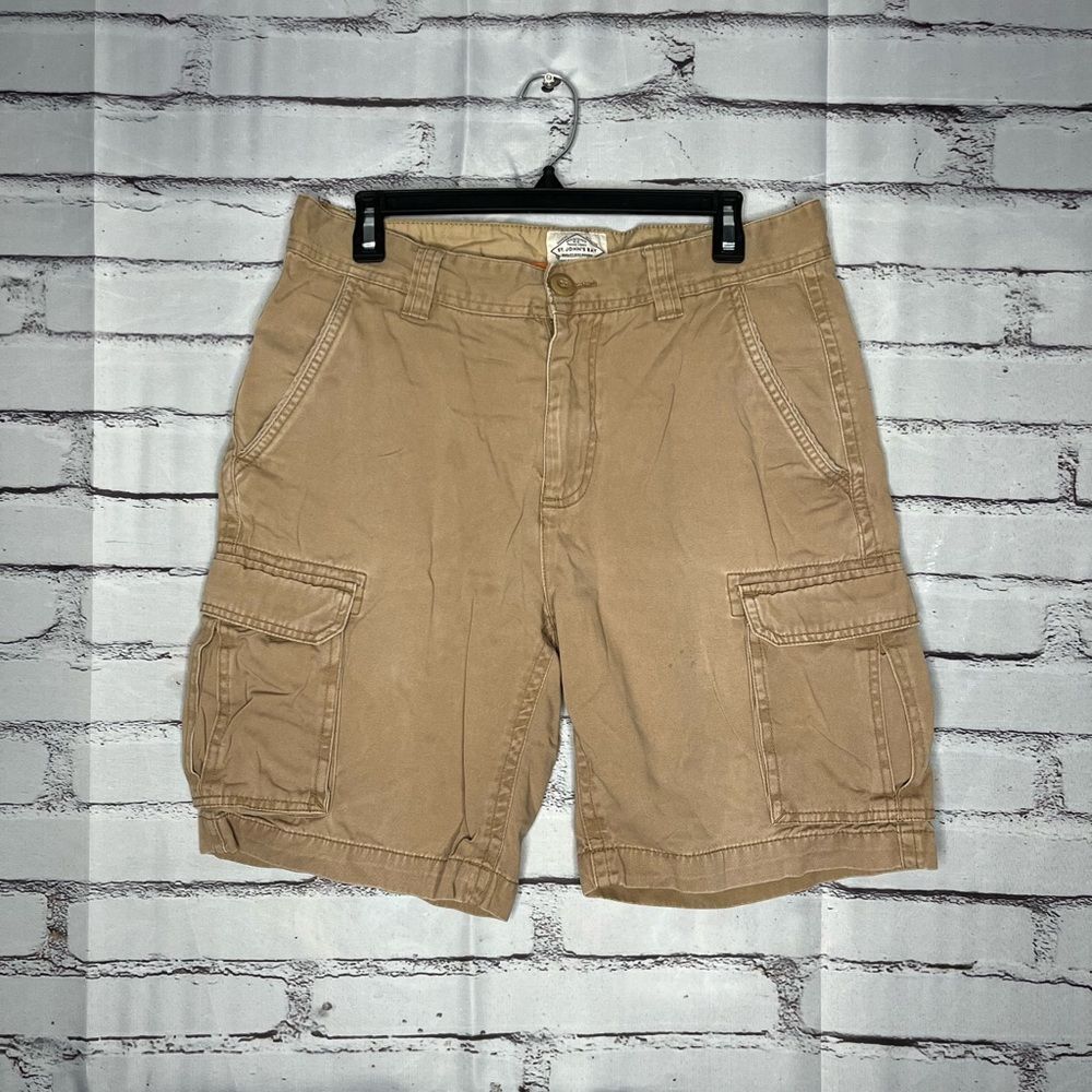 St. John's Bay Tan Cargo Shorts Casual Cotton Blend SZ 32 Khaki Utility Durable